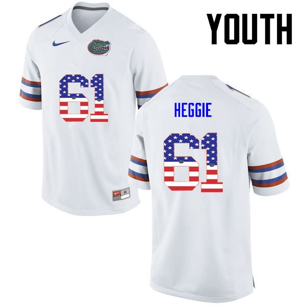 NCAA Florida Gators Brett Heggie Youth #61 USA Flag Fashion Nike White Stitched Authentic College Football Jersey LYI8864BI